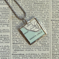 Santa Cruz, Monterey Bay, vintage map, hand-soldered glass pendant