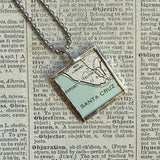 Santa Cruz, Monterey Bay, vintage map, hand-soldered glass pendant