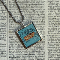 Puerto Rico vintage map, hand-soldered glass pendant