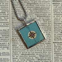 Puerto Rico vintage map, hand-soldered glass pendant