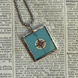 Puerto Rico vintage map, hand-soldered glass pendant