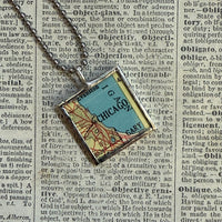 Chicago vintage map, hand-soldered glass pendant