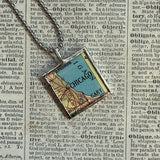 Chicago vintage map, hand-soldered glass pendant