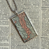 Italy vintage map, hand-soldered glass pendant