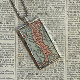 Italy vintage map, hand-soldered glass pendant