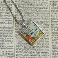 Chicago, vintage map, hand-soldered glass pendant