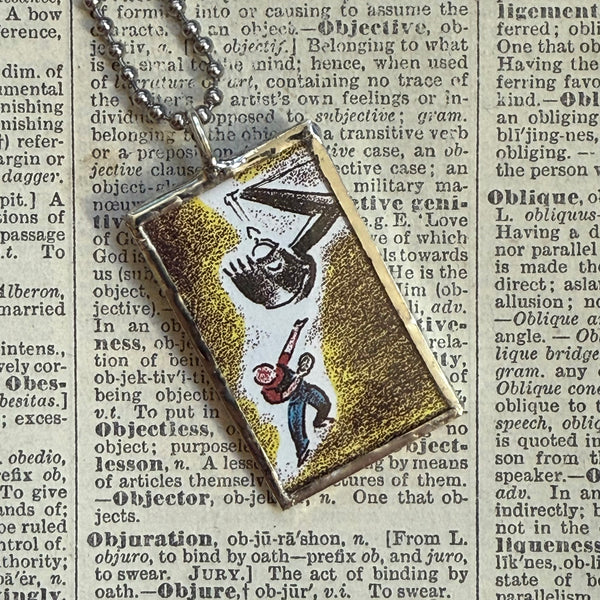 Mike Mulligan and his Steam Shovel, original illustrations from vintage book, up-cycled to soldered glass pendant