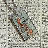 Philippines, vintage map, hand-soldered glass pendant