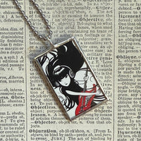 Emily the Strange, vintage illustrations up-cycled to soldered glass pendant