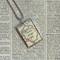 Yosemite National Park, vintage map, hand-soldered glass pendant