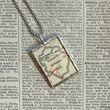 Yosemite National Park, vintage map, hand-soldered glass pendant
