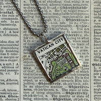 Vatican City, Rome vintage map, hand-soldered glass pendant