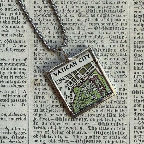 Vatican City, Rome vintage map, hand-soldered glass pendant
