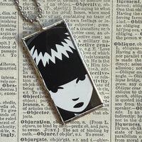 Emily the Strange, vintage illustrations up-cycled to soldered glass pendant