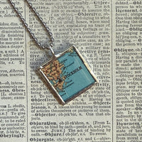 Stockholm Sweden vintage map, hand-soldered glass pendant