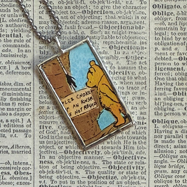 Winnie the Pooh childrens' book illustrations up-cycled to hand-soldered glass pendant