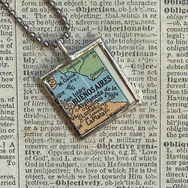 Buenos Aires vintage map, hand-soldered glass pendant