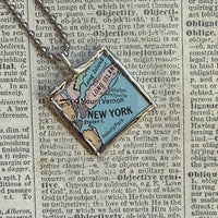 New York City, vintage map, hand-soldered glass pendant