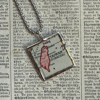 Taiwan, South China Sea, vintage map, hand-soldered glass pendant