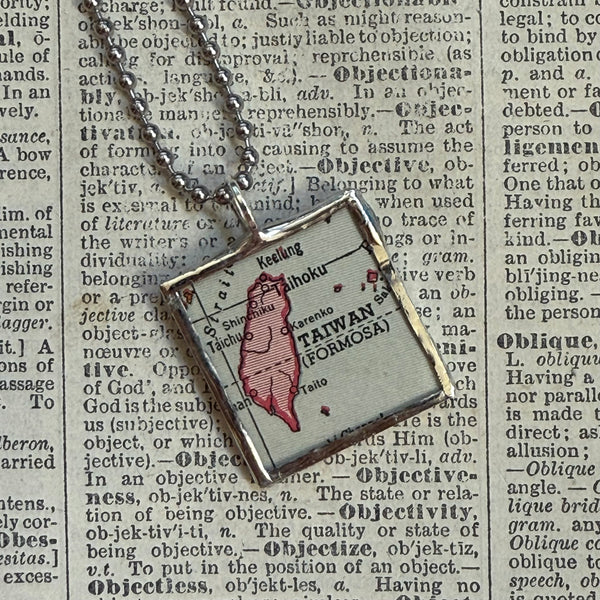 Taiwan, South China Sea, vintage map, hand-soldered glass pendant