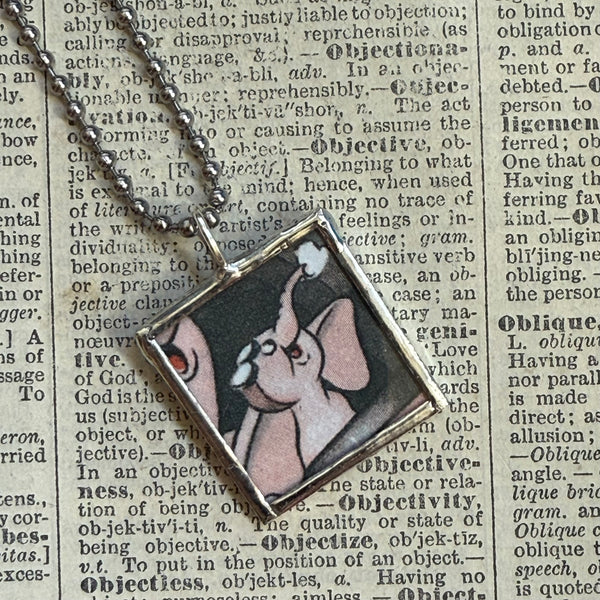 Dumbo,  Timothy Q Mouse, original illustrations from vintage book, up-cycled to soldered glass pendant