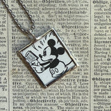 Mickey Mouse, vintage illustrations, up-cycled to soldered glass pendant