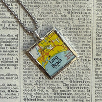 Long Beach and Santa Ana, CA vintage map, hand-soldered glass pendant