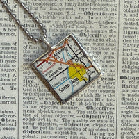 Long Beach and Santa Ana, CA vintage map, hand-soldered glass pendant