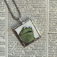Frog and Toad, vintage children's book illustrations, up-cycled to soldered glass pendant