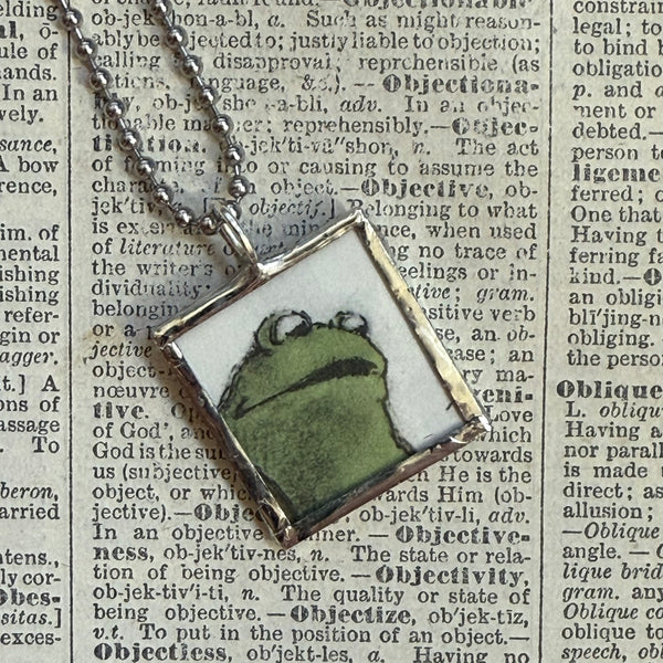 Frog and Toad, vintage children's book illustrations, up-cycled to soldered glass pendant