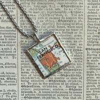 San Francisco, Oakland, vintage map, hand-soldered glass pendant
