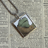 Frog and Toad, vintage children's book illustrations, up-cycled to soldered glass pendant