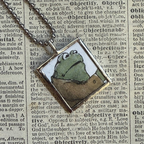 Frog and Toad, vintage children's book illustrations, up-cycled to soldered glass pendant