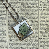 Frog and Toad, vintage children's book illustrations, up-cycled to soldered glass pendant
