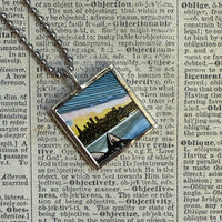 Bay Bridge, vintage San Francisco downtown images, upcycled hand soldered glass pendant