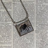 Vampire bat, spider, vintage illustration, up-cycled to hand-soldered glass pendant