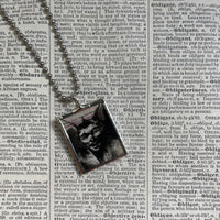 Skeleton / Skull, devil - vintage illustrations up-cycled to soldered glass pendant