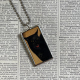 Black cats, vintage halloween illustrations up-cycled to soldered glass pendant