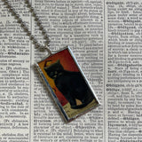 Black cats, vintage halloween illustrations up-cycled to soldered glass pendant