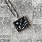 Black Cat, Jack o lantern, vintage halloween illustrations up-cycled to soldered glass pendant