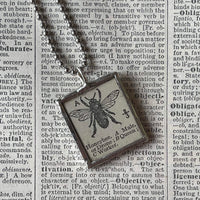 Honey Bee, vintage dictionary illustration, up-cycled to soldered glass pendant