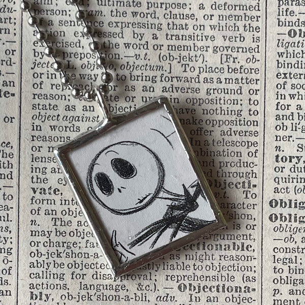 Nightmare Before Christmas, concept drawings up-cycled to soldered glass pendant