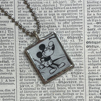 Mickey Mouse, Hot Dogs! vintage illustrations, up-cycled to soldered glass pendant