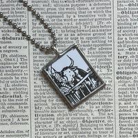 Ferdinand, vintage children's book illustrations, up-cycled to soldered glass pendant