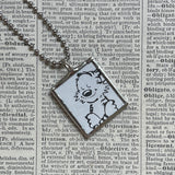 Calvin & Hobbes, original vintage comic book illustrations, upcycled to soldered glass pendant