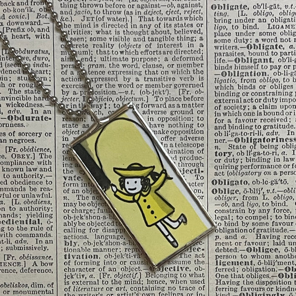 Madeline and Miss Clavel, original illustrations from 1970s vintage book, up-cycled to soldered glass pendant