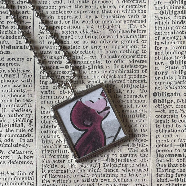 Curious George, original vintage childrens' book illustrations, upcycled to soldered glass pendant