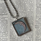 Full moon, crescent moon, vintage children's book illustrations upcycled to soldered glass pendant