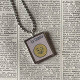 Full moon, crescent moon, vintage children's book illustrations upcycled to soldered glass pendant