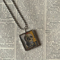 Skeleton / Skull, vintage illustrations up-cycled to soldered glass pendant